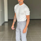 WHITE VISCOSE TROUSERS WITH REGULAR BOTTOM