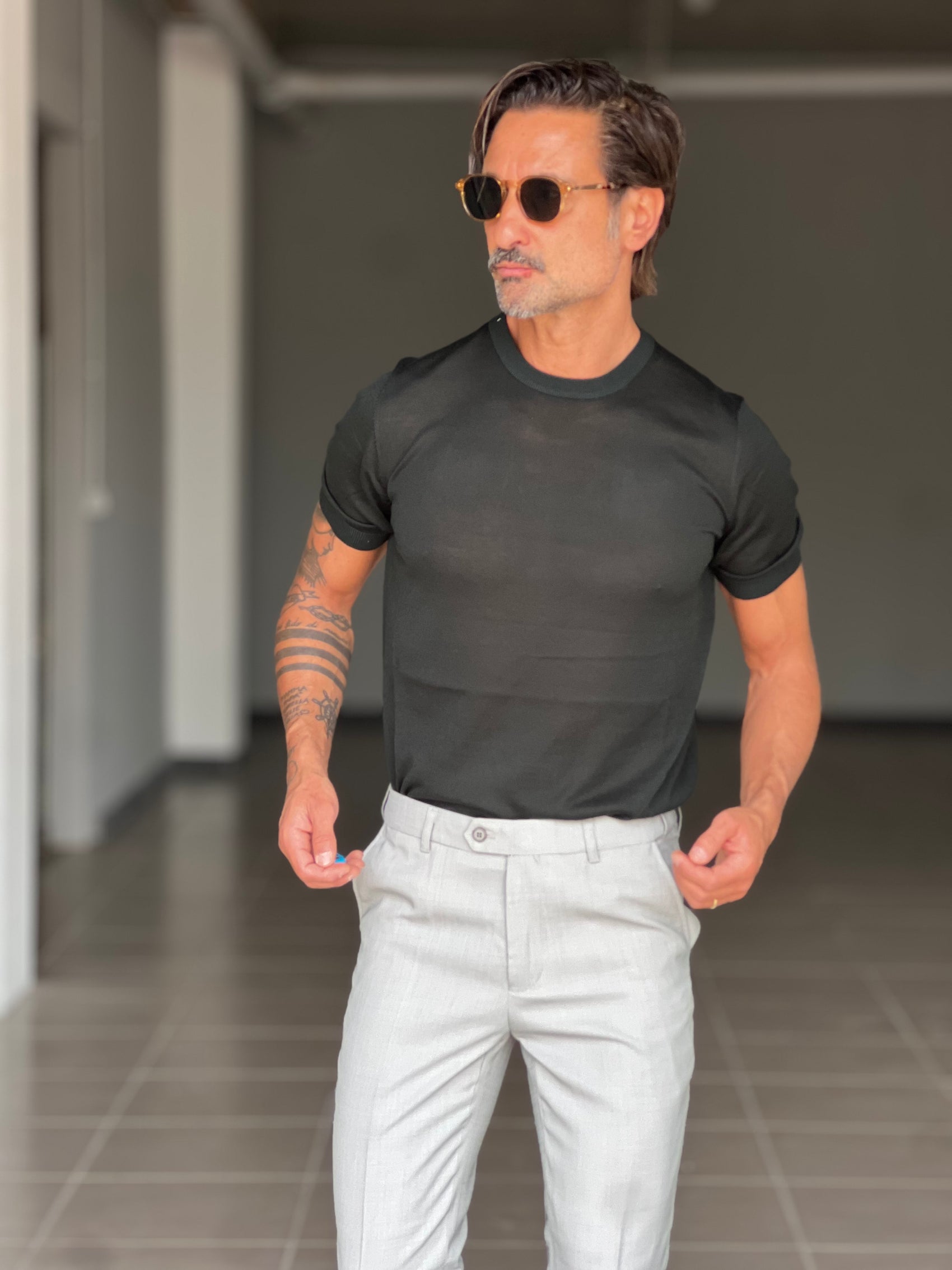 MAGLIA  GIRO VERDE MILITARE  FILO COTONE MISTO SETA