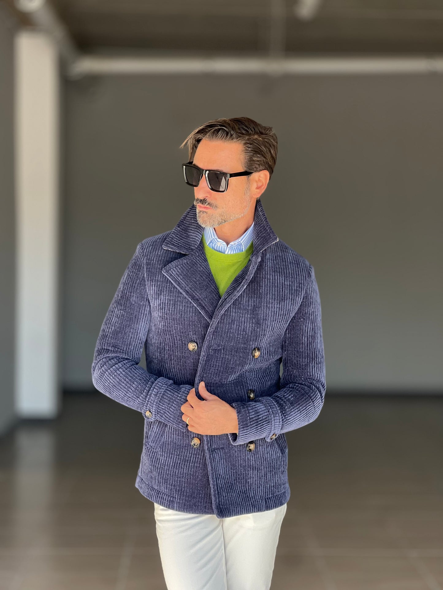 CAPPOTTINO BLU VELLUTO MILLERIGHE KOON