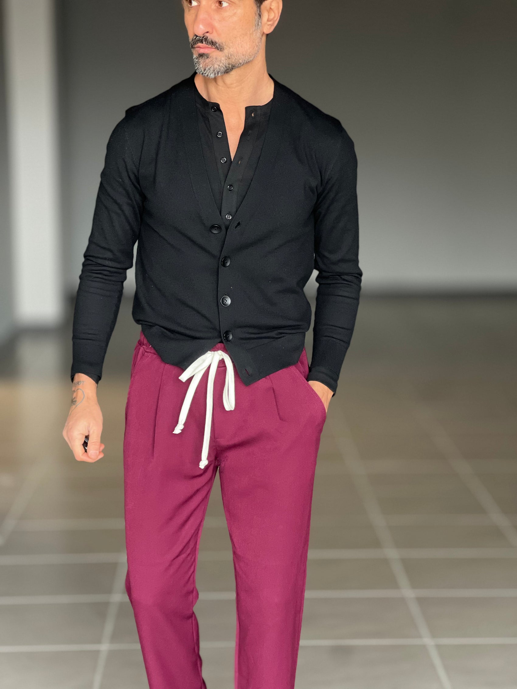 PANTALACCIO COLOR PRUGNA  LACCIO A CONTRASTO   VISCOSA E MISTI