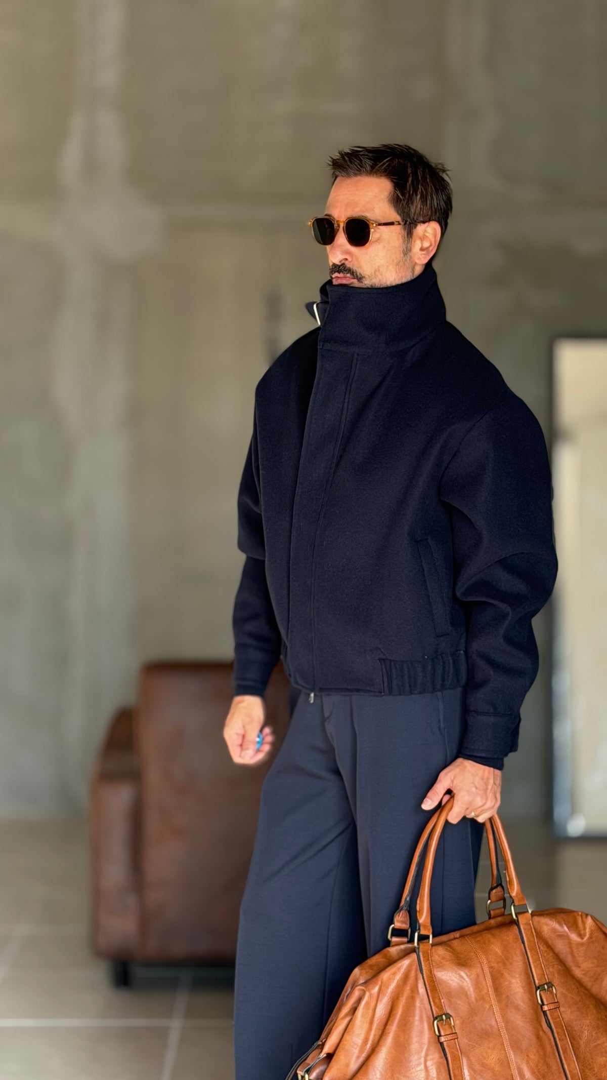 GIUBBINO BLU   PANNO COLLO SCIARPA CROP 1062