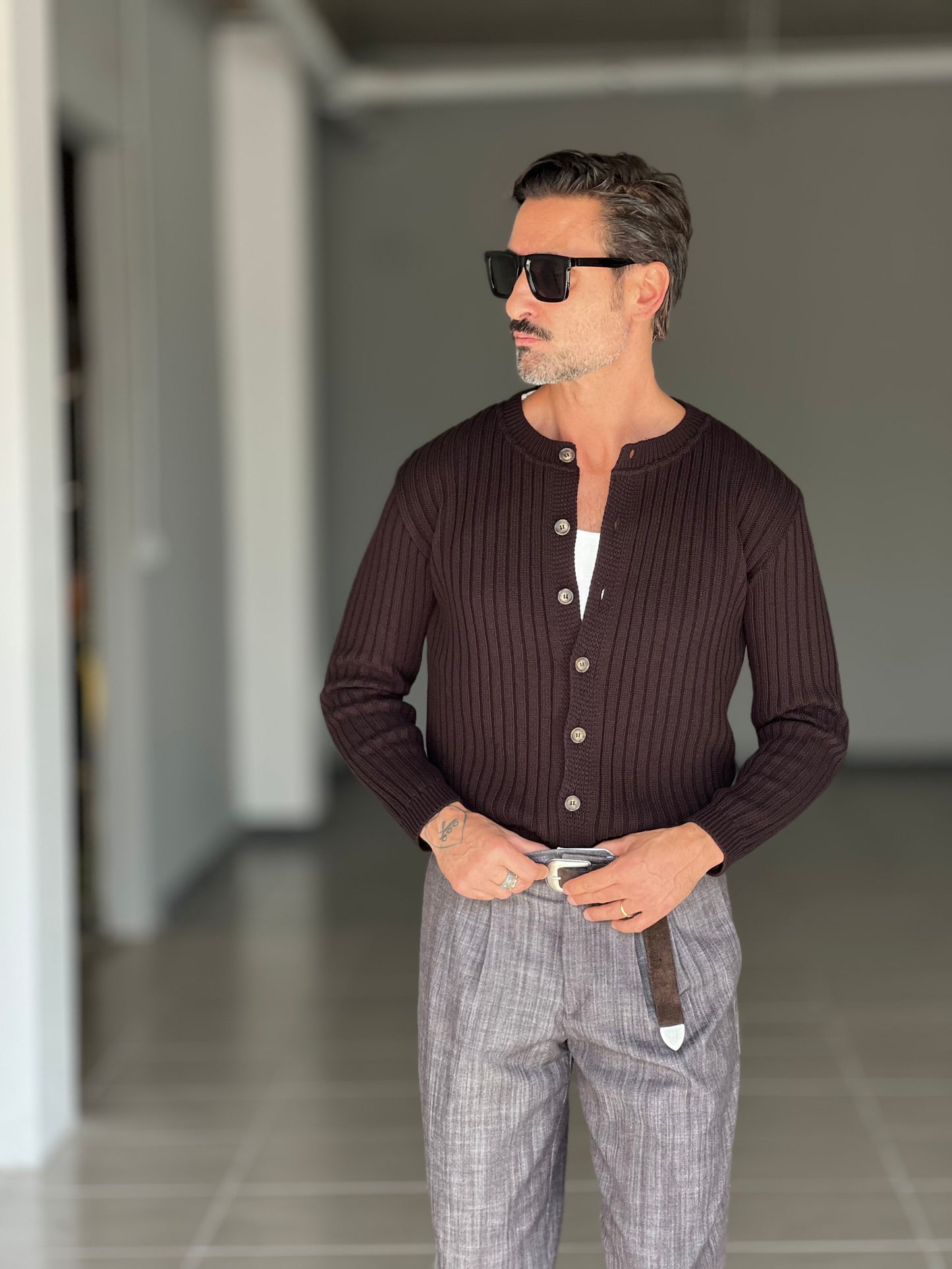 BLUE THREAD COTTON CREW NECK SWEATER