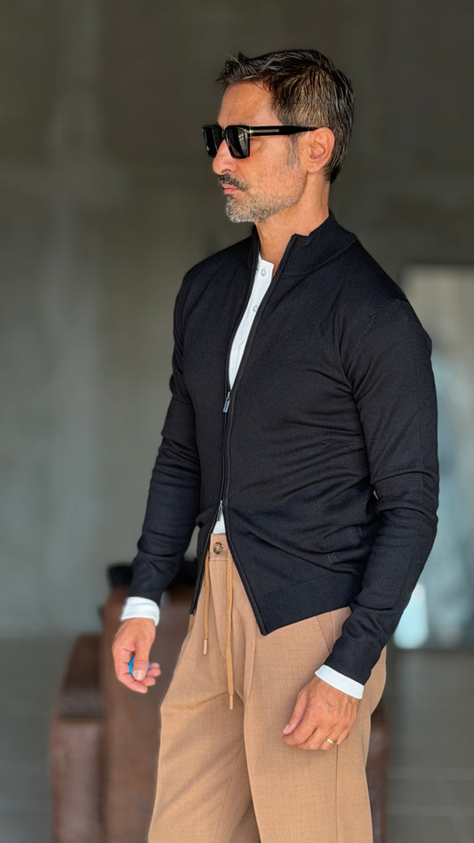 CARDIGAN  NERO  RASATO DOPPIA ZIP  HAMAKI-HO VISCOSA E MISTI