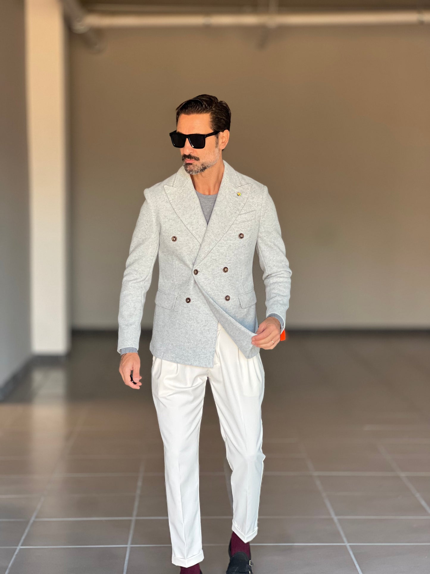 GIACCA PANNO CELESTE GRIGIO DOPPIPETTO