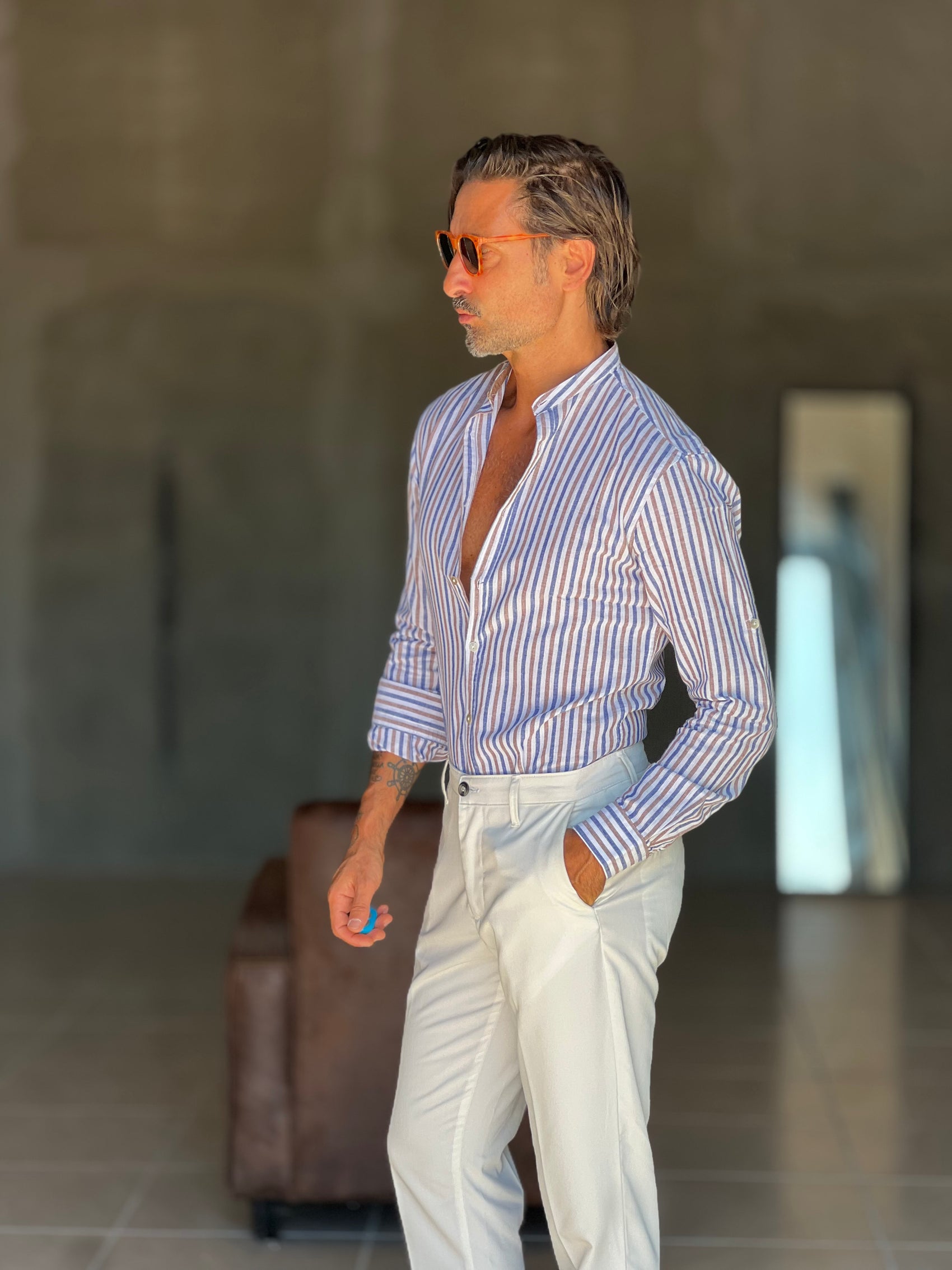 CAMICIA COREANA RIGA MULTICOLOR    MISTO LINO 777
