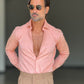 CAMICIA  ARANCIO  LINO E MISTI COLLO ITALIANO