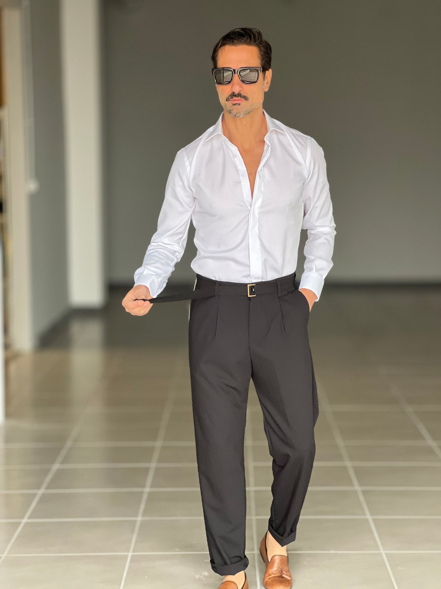 PANTALONE  PINCES  NERO   GABARDINE DI COTONE G PLAY