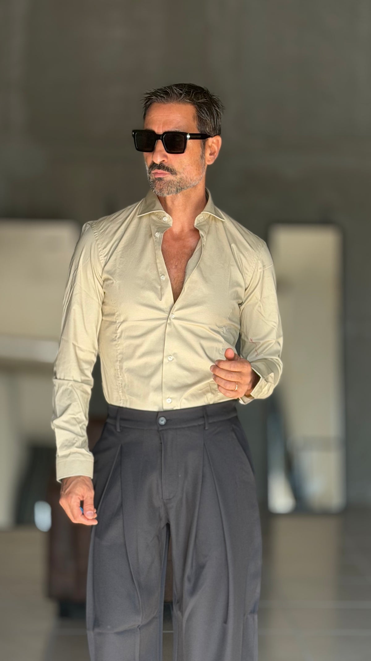 CAMICIA SABBIA STRETCH POPELINE DI COTONE SLIMFIT 345