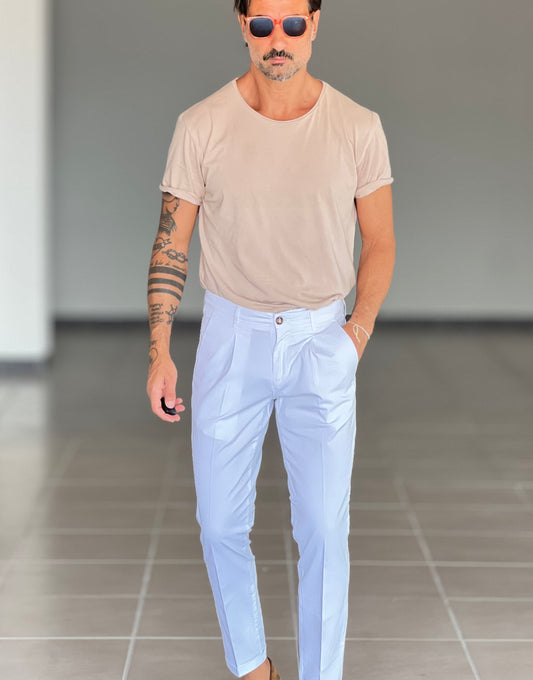 PANTALONE COTONE BIANCO   RASATO TASCA AMERICA