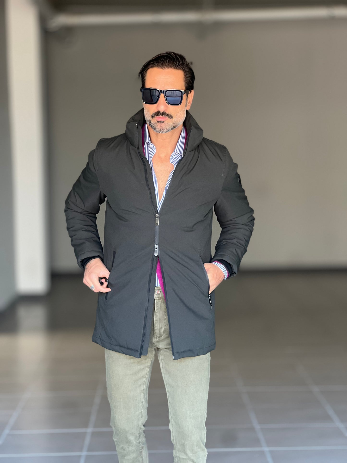 PARKA HAPPER  VERDE TESSUTO TECNICO ZIP TERMOSALDATE