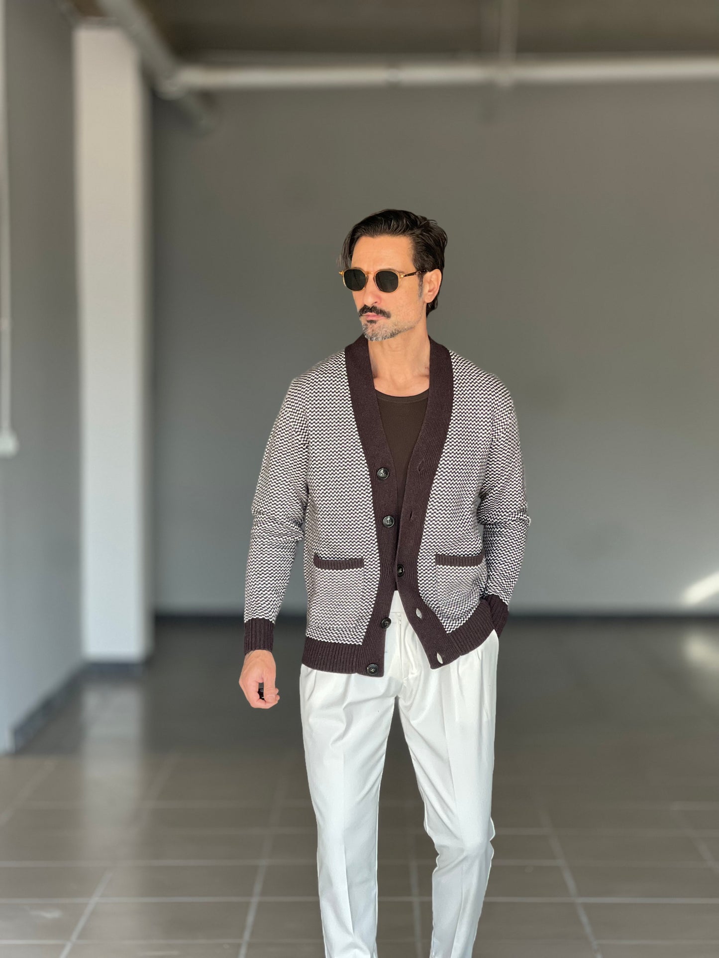 CARDIGAN  MORO  MISTO LANA EFFETTO  BOTTONATO