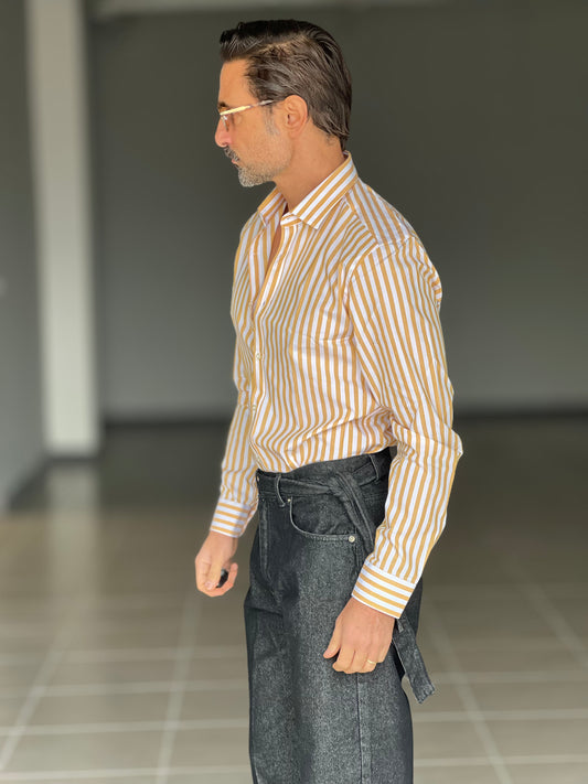 CAMICIA DEPOT BACCHETTA GRANDE OCRA   COLLO PICCOLO POPELINE  DI COTONE DOPPIORITORTO