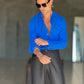 CAMICIA  BLU ROYAL COTONE EFFETTO LINO