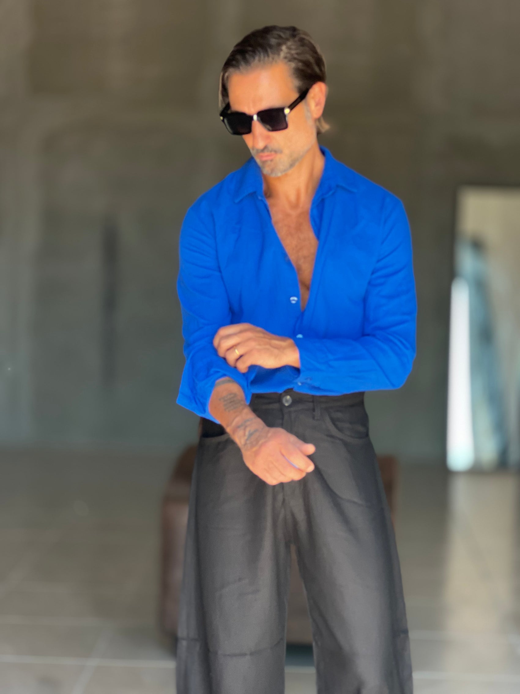 CAMICIA  BLU ROYAL COTONE EFFETTO LINO 279