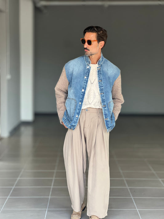 GIACCA DENIM DELAVE' MANICHE IN MAGLIA