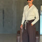 WHITE VISCOSE TROUSERS WITH REGULAR BOTTOM