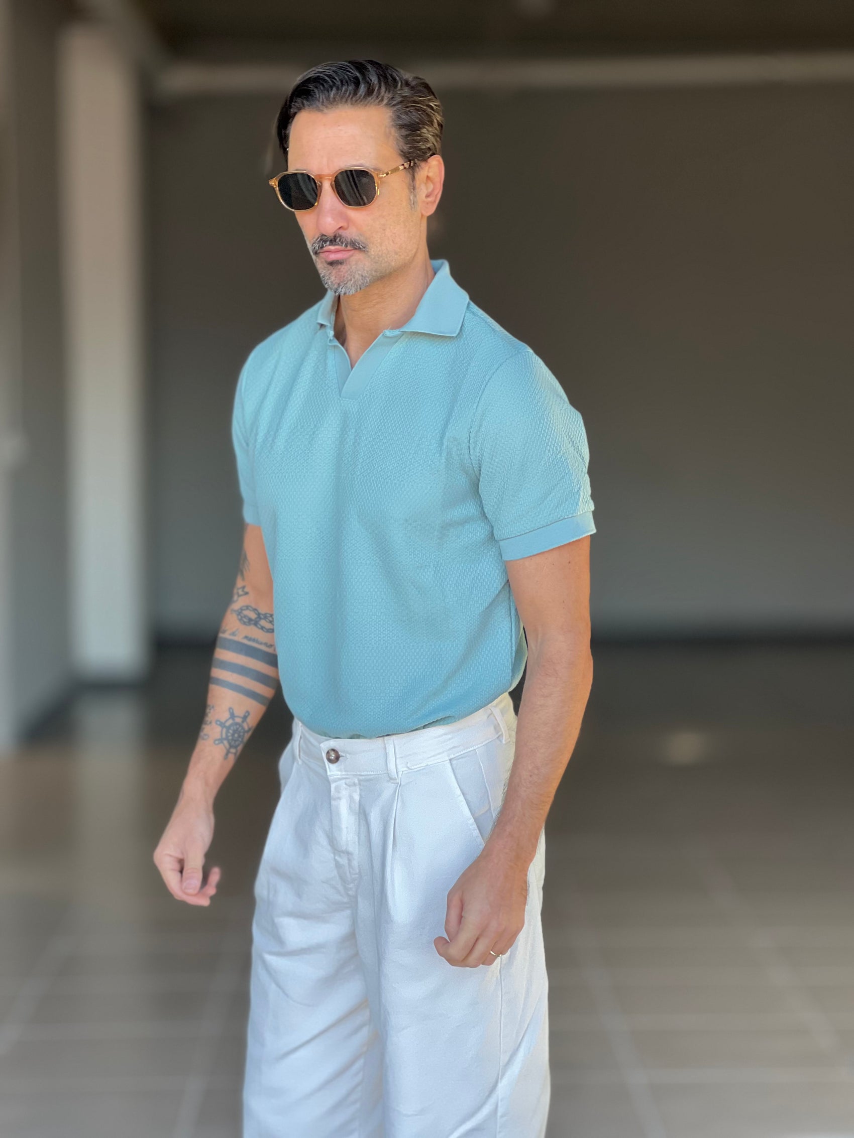 BLUE THREAD COTTON CREW NECK SWEATER