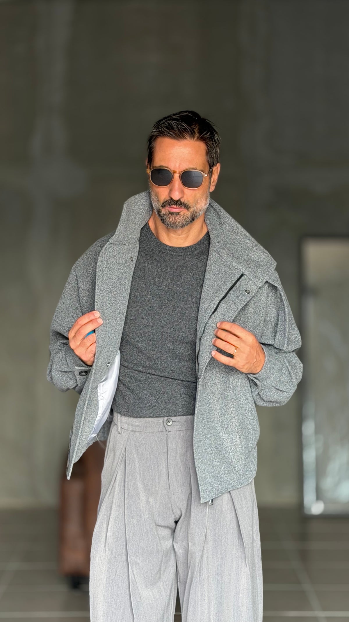 GIUBBINO GRIGIO PANNO COLLO SCIARPA CROP 1062