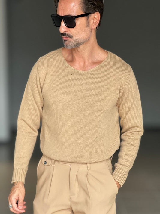 BLUE THREAD COTTON CREW NECK SWEATER