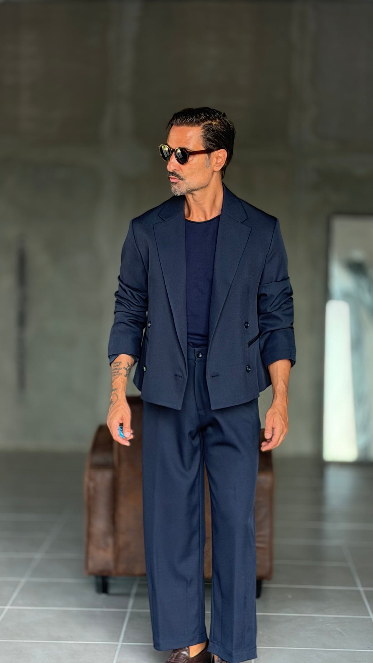 PANTALONE BLU FONDO AMPIO ALTATENSIONE 0100 ( ABBINABILE ALLA GIACCA CROP BLU 0100)