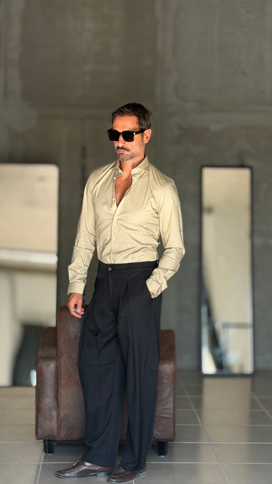 PANTALONE  NERO  PINCES VISCOSA  MEZZA MOLLA FONDO BALOON   EFFETTO FLANELLA BATTUTA