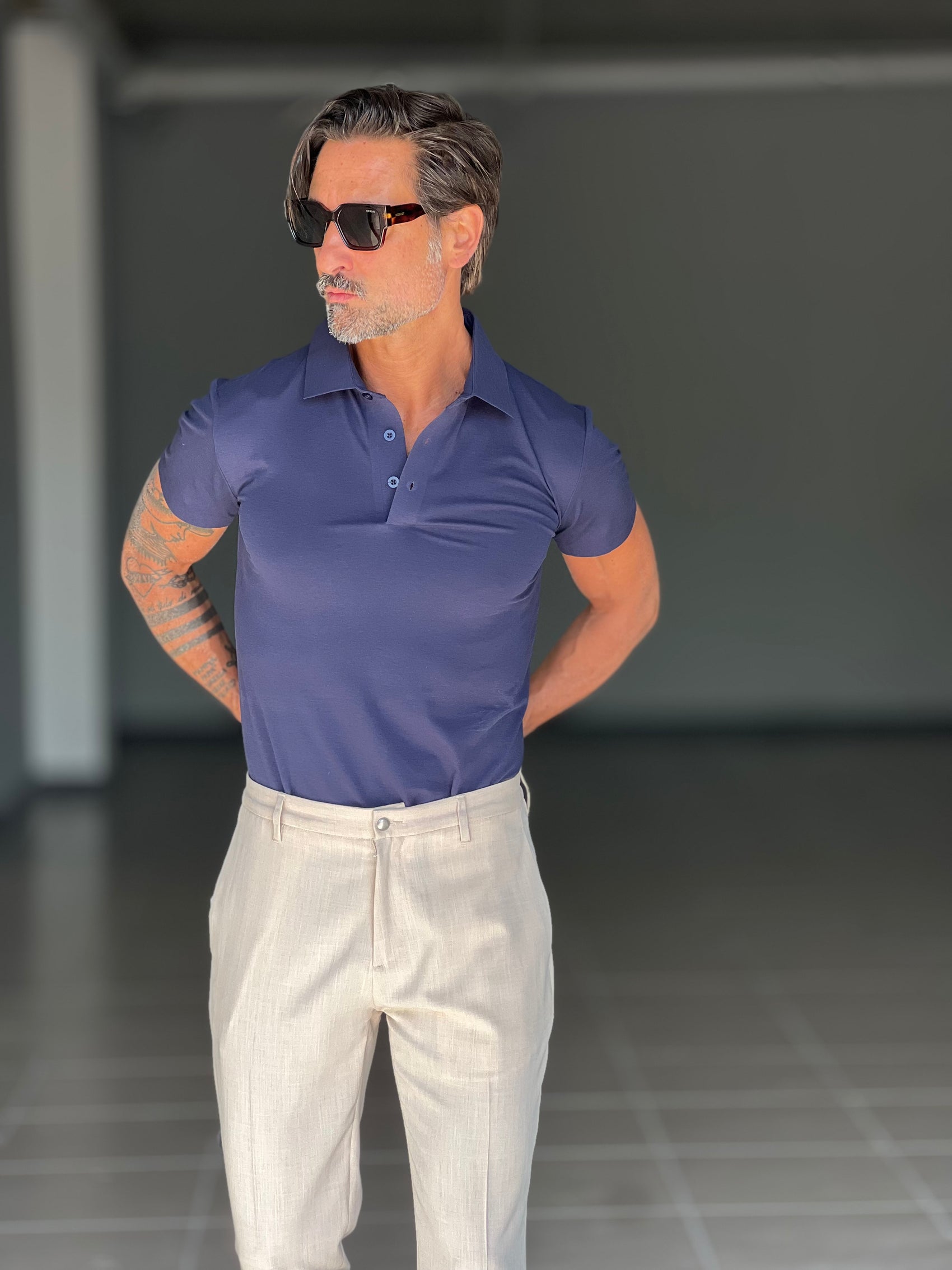 BLUE THREAD COTTON CREW NECK SWEATER