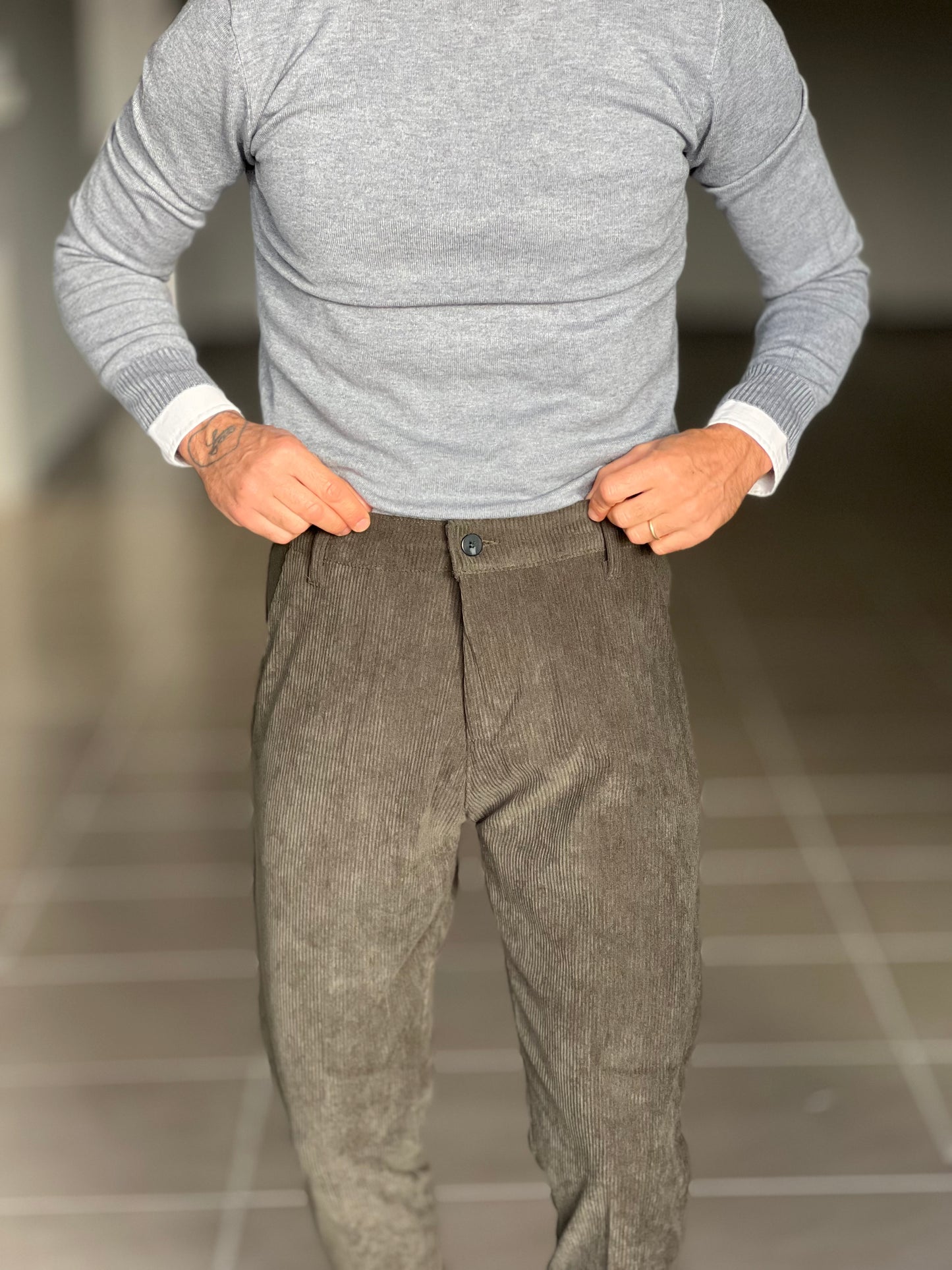 PANTALONE VERDE  VELLUTO MILLERIGHE GAMBA DRITTA TASCA AMERICA