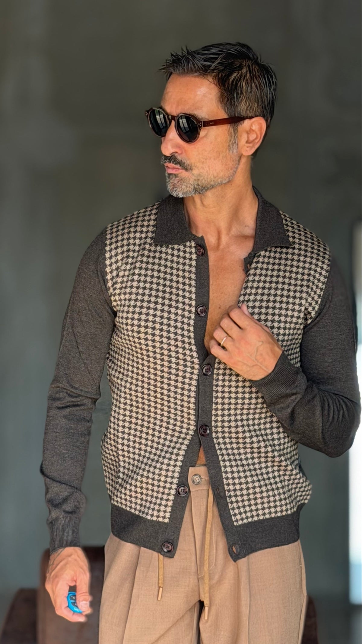 CARDIGAN  POLO MORO PIE DE POULE HAMAKI-HO VISCOSA E MISTI