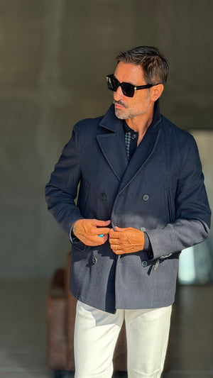 BLUE HIGH NECK COAT
