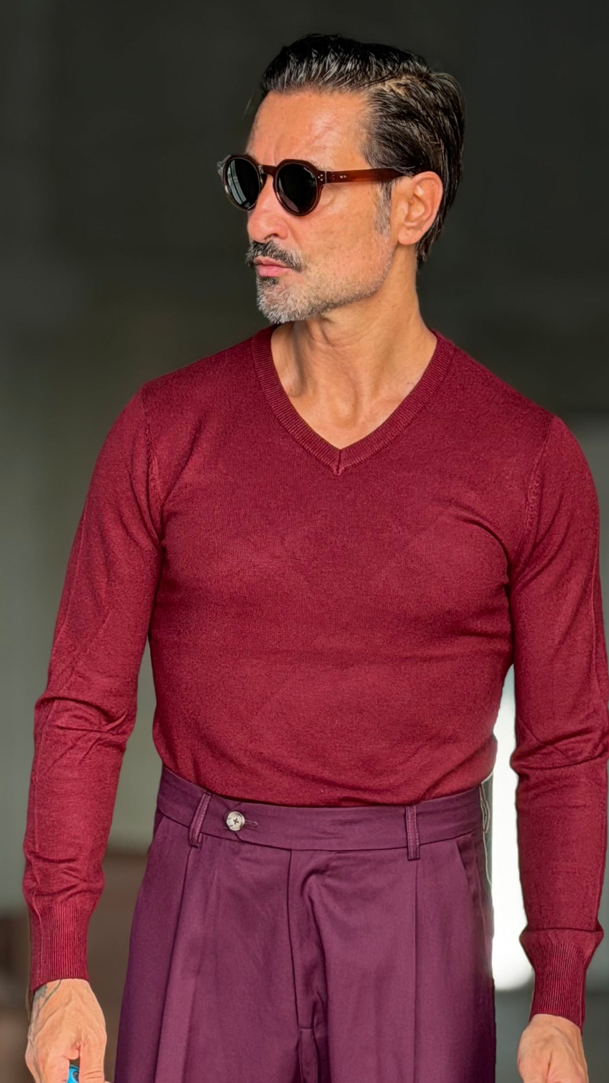 PULLOVER  COLOR VINO  SCOLLO V VISCOSA E MISTI