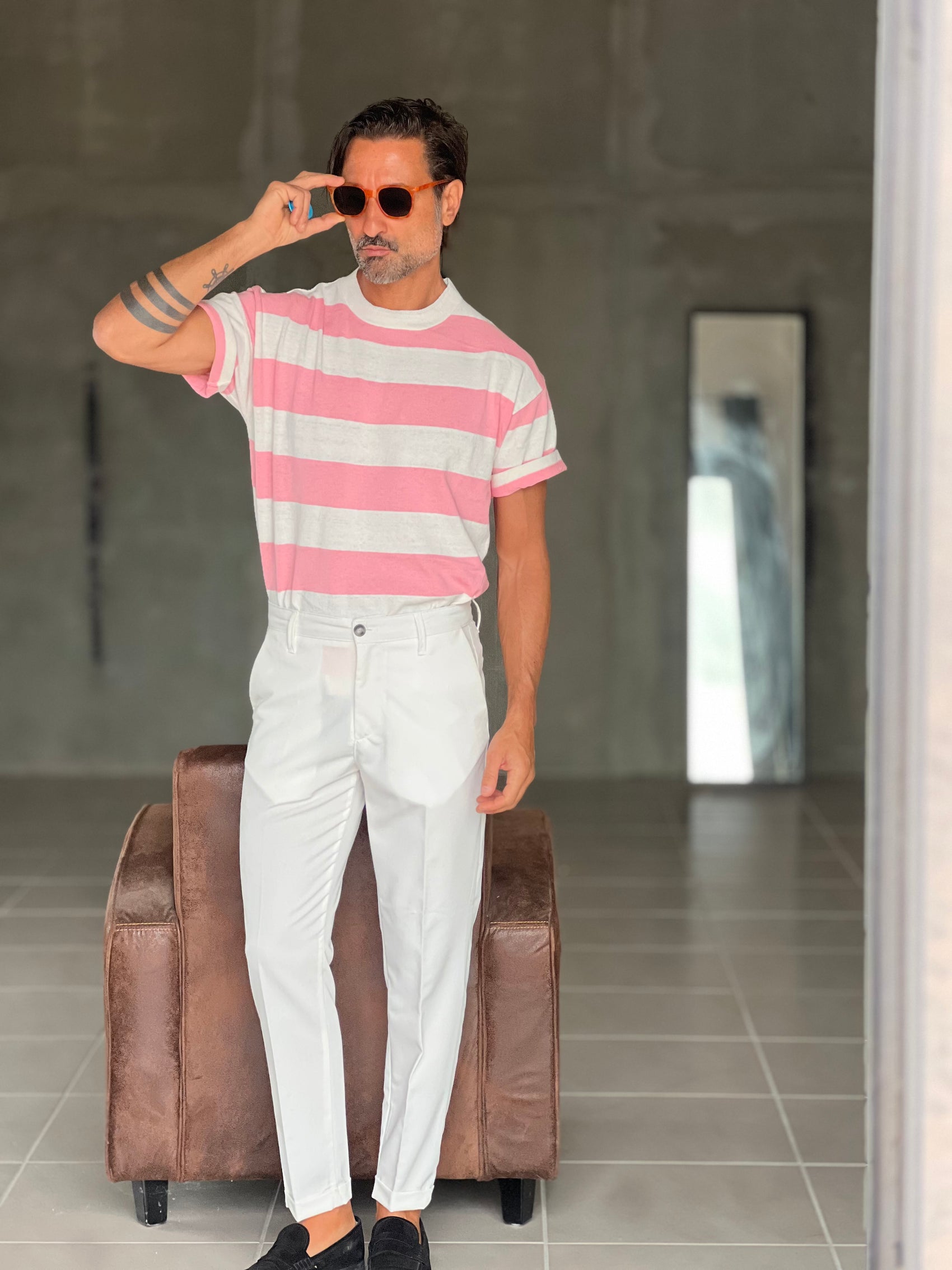 WHITE VISCOSE TROUSERS WITH REGULAR BOTTOM