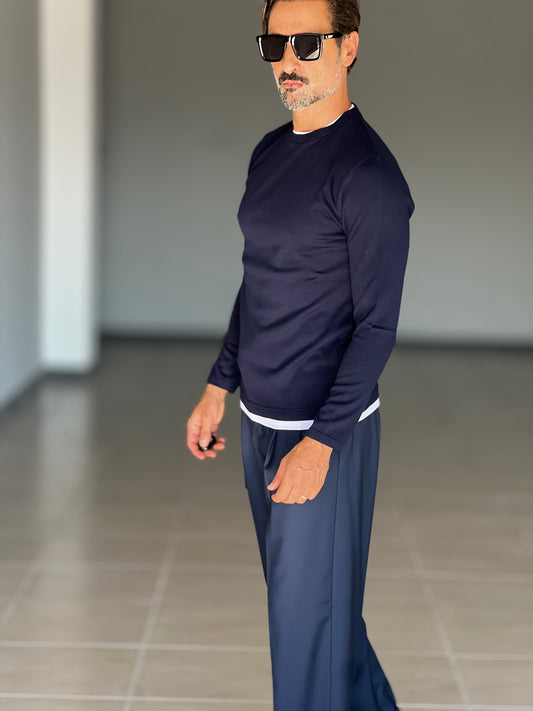 MAGLIA  2 FILI BLU INSERTO T SHIRT BIANCA