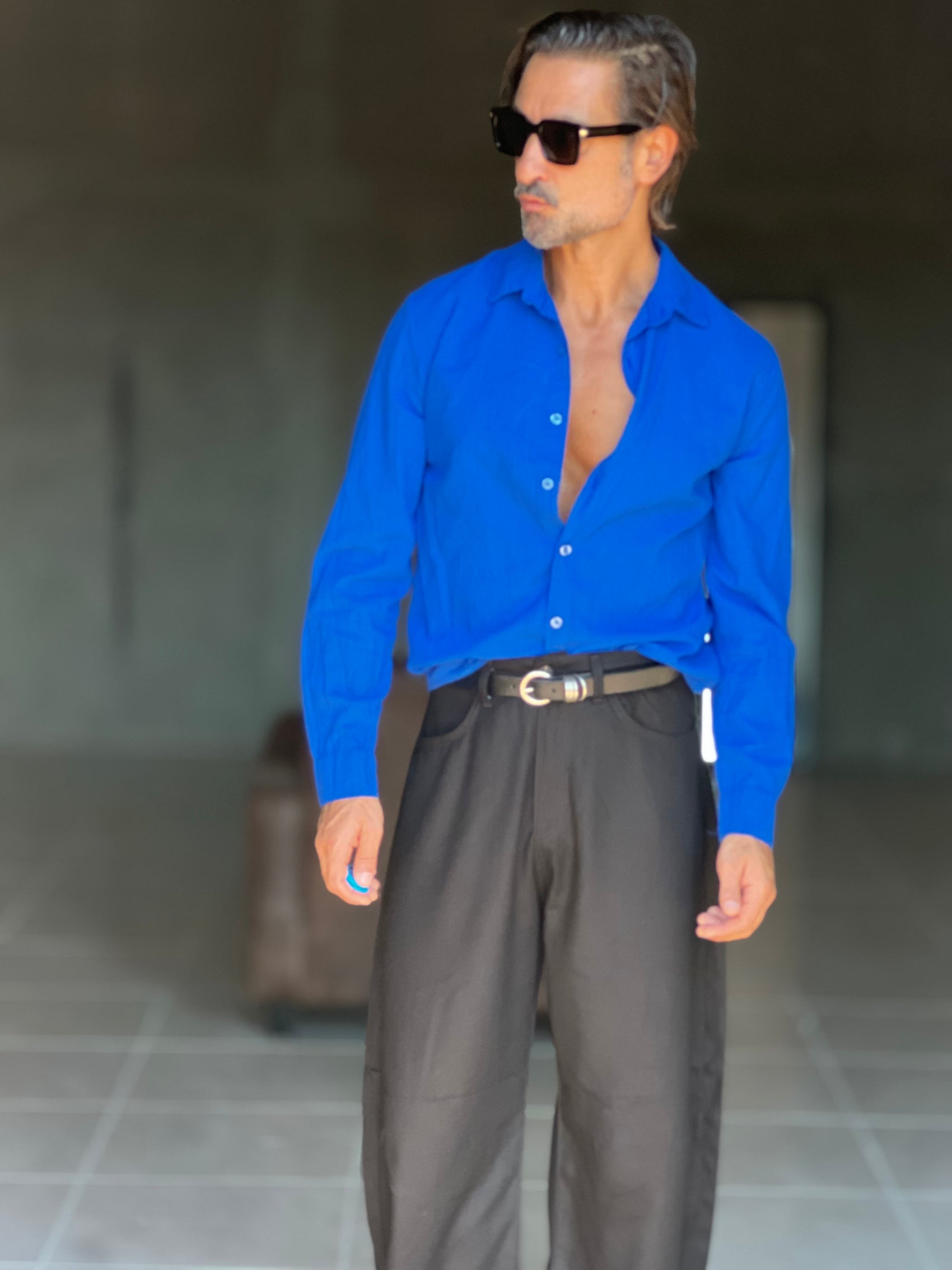 CAMICIA  BLU ROYAL COTONE EFFETTO LINO 279