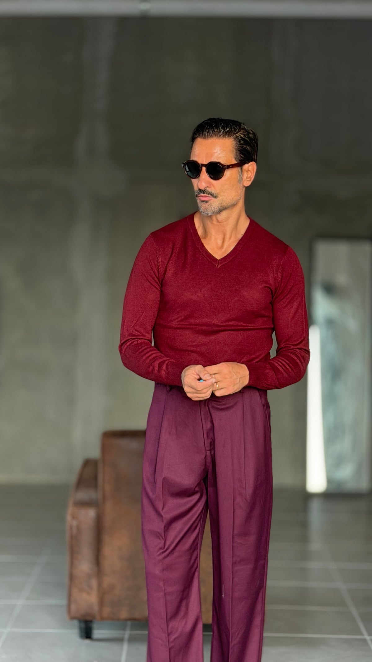 PULLOVER  COLOR VINO  SCOLLO V VISCOSA E MISTI