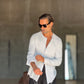 CAMICIA COREANA GRIGIO CHIARO GOFFRATA COTONE  EFFETTO LINO