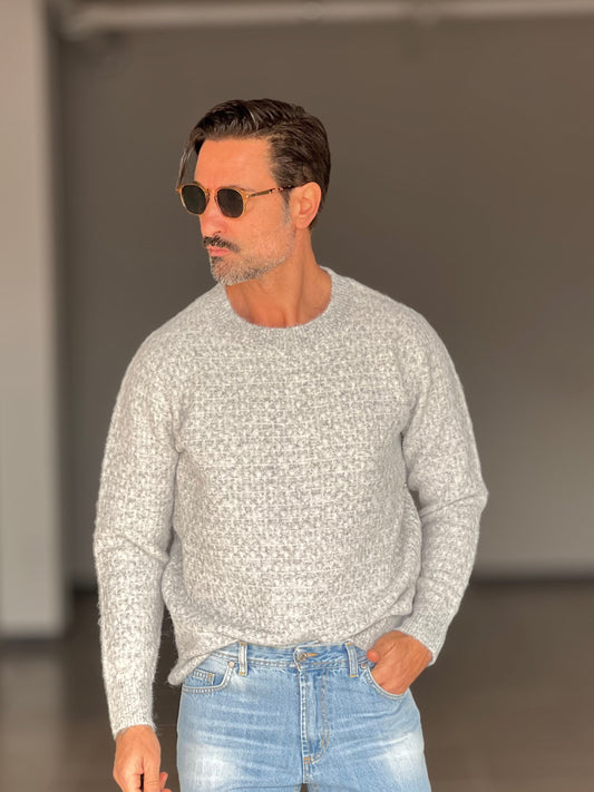 MAGLIA GIRO GRIGIA MICROFANTASIA MISTO LANA