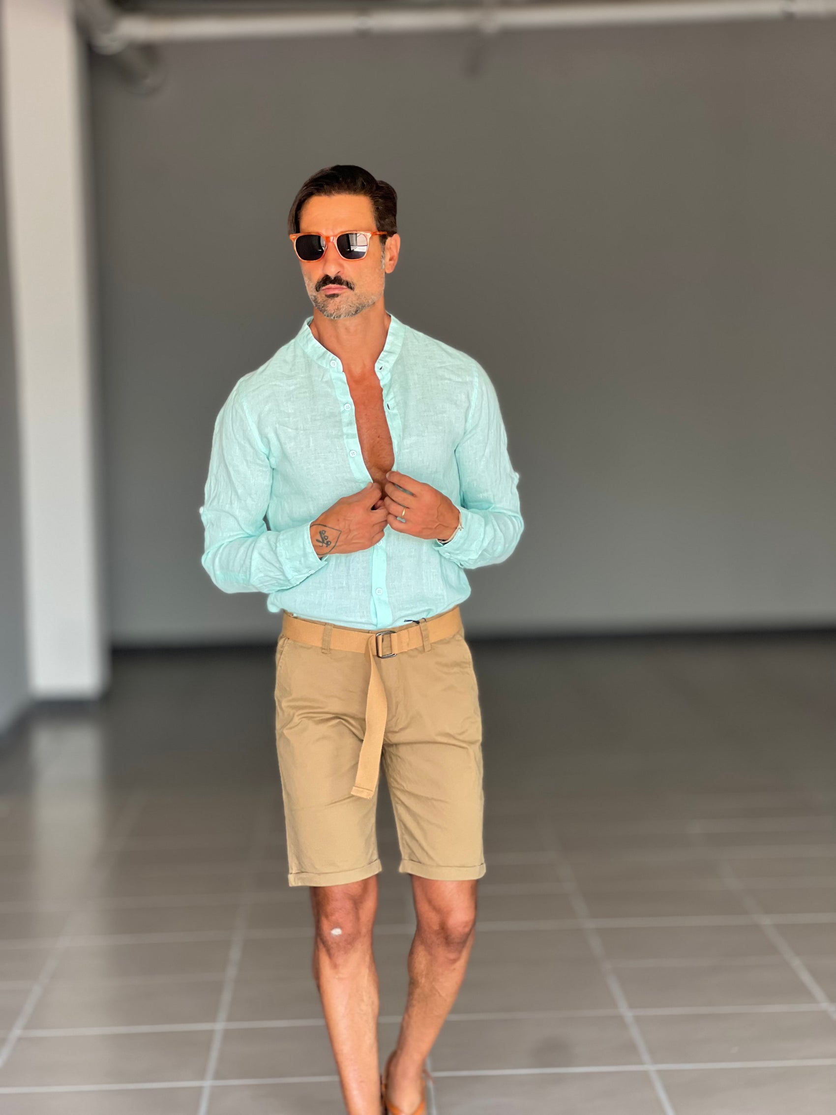 BERMUDA PANTALONE  OCRA  COTONE INSERTO CINTURA