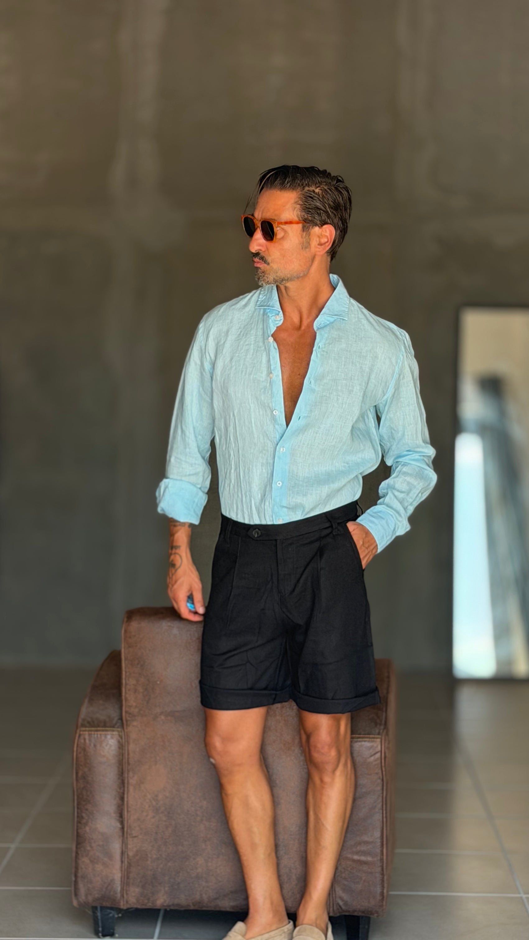 CAMICIA CELESTE CIELO   LINO