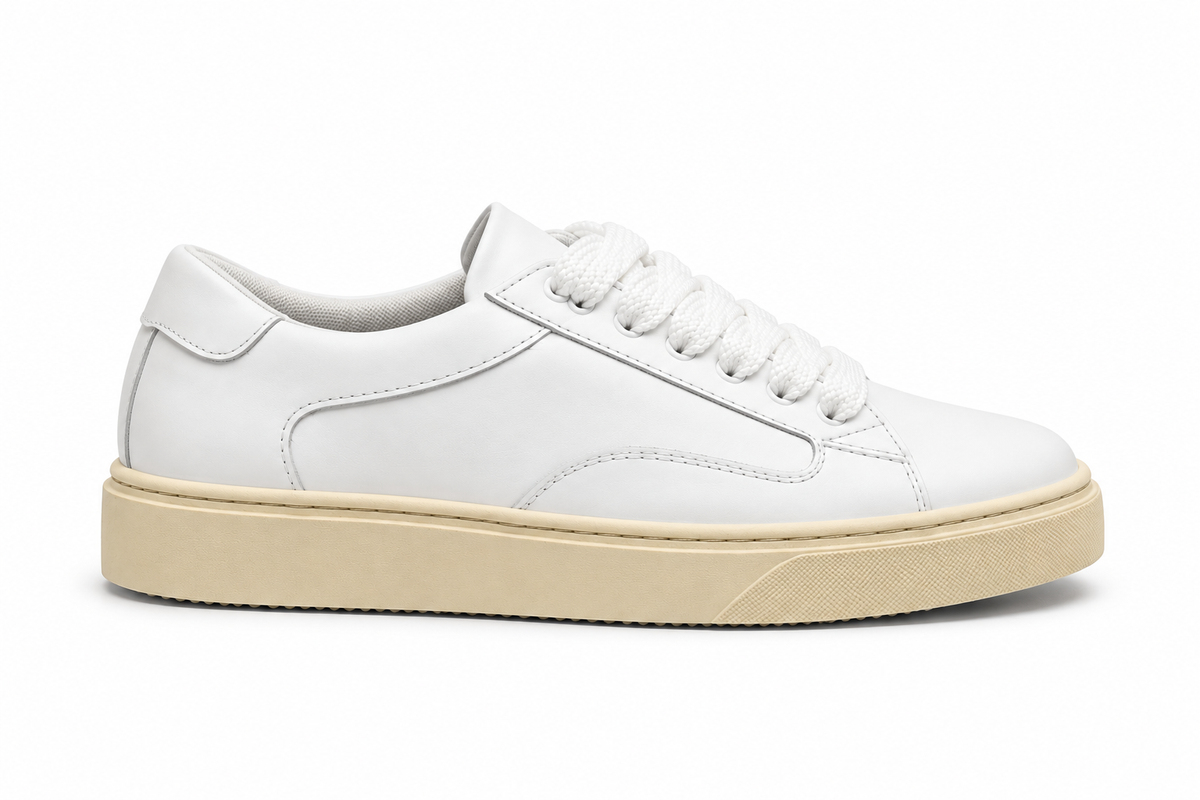 SNEAKER PELLE BIANCA LACCIO BIANCO SUOLA SPORCARTA