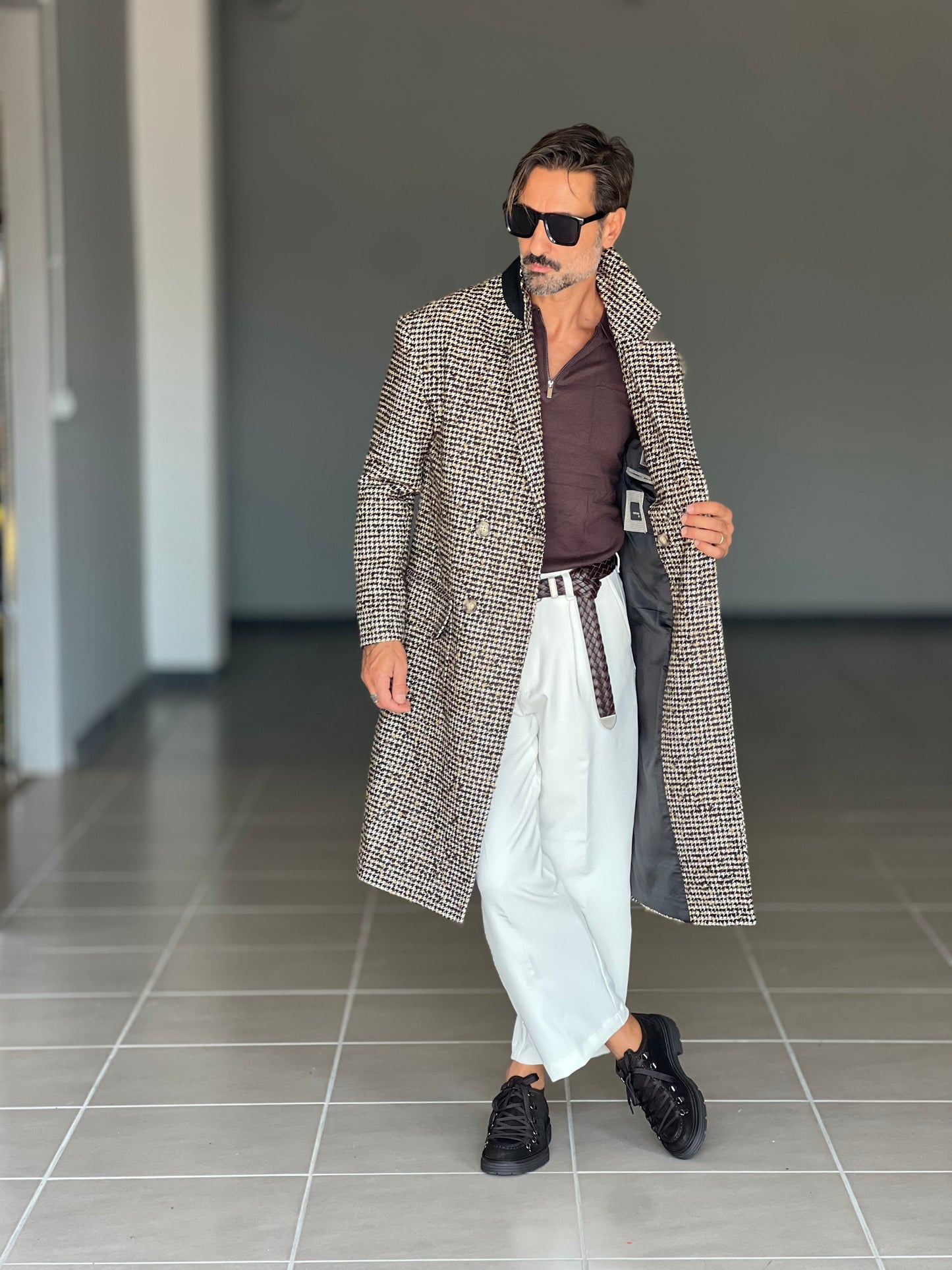 CAPPOTTO PIE DE POULE  MORO E CAMEL BL11 OVERSIZE LANA E MISTI