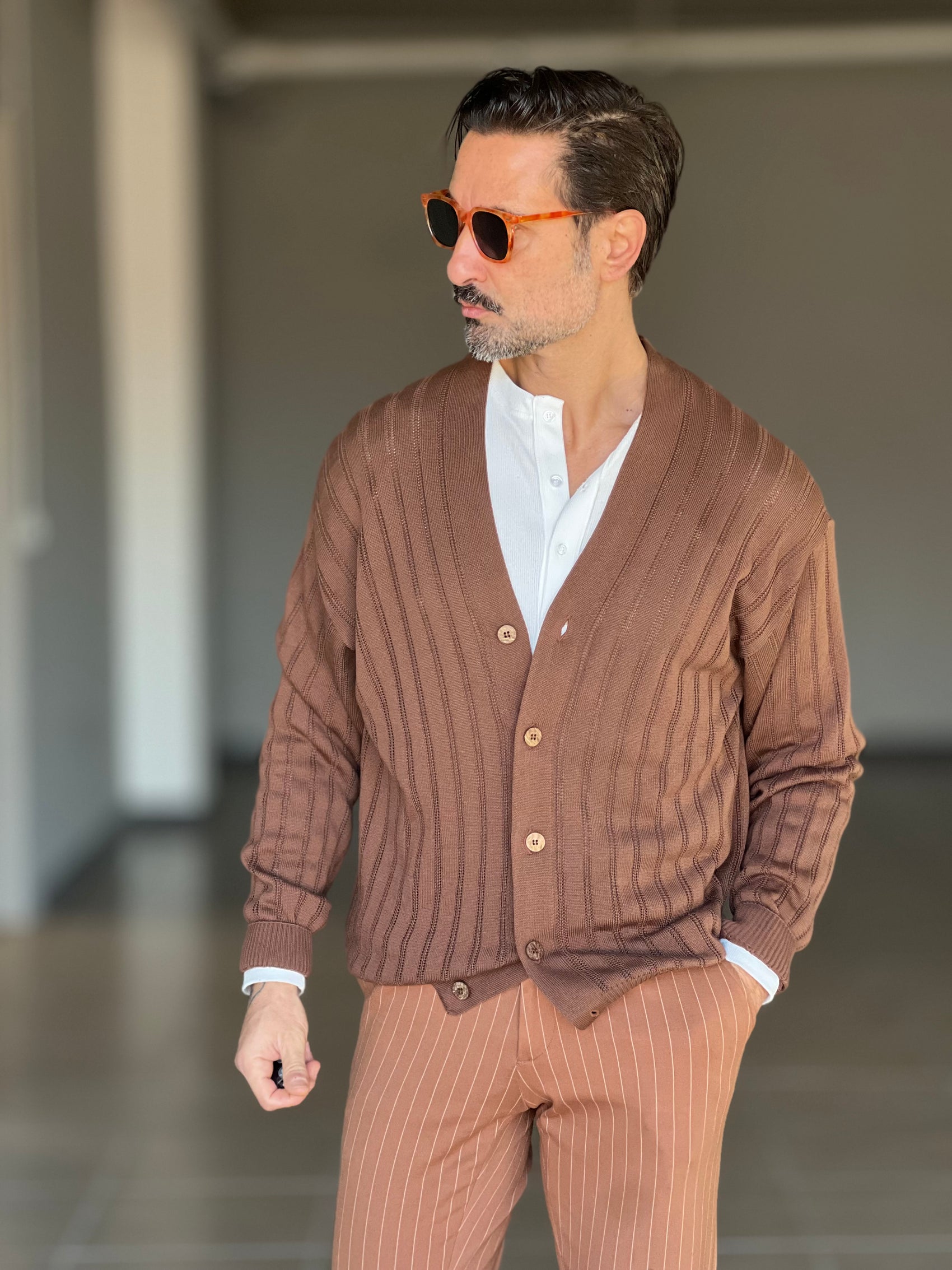 CARDIGAN  MORO TESSUTO OPERATO 002