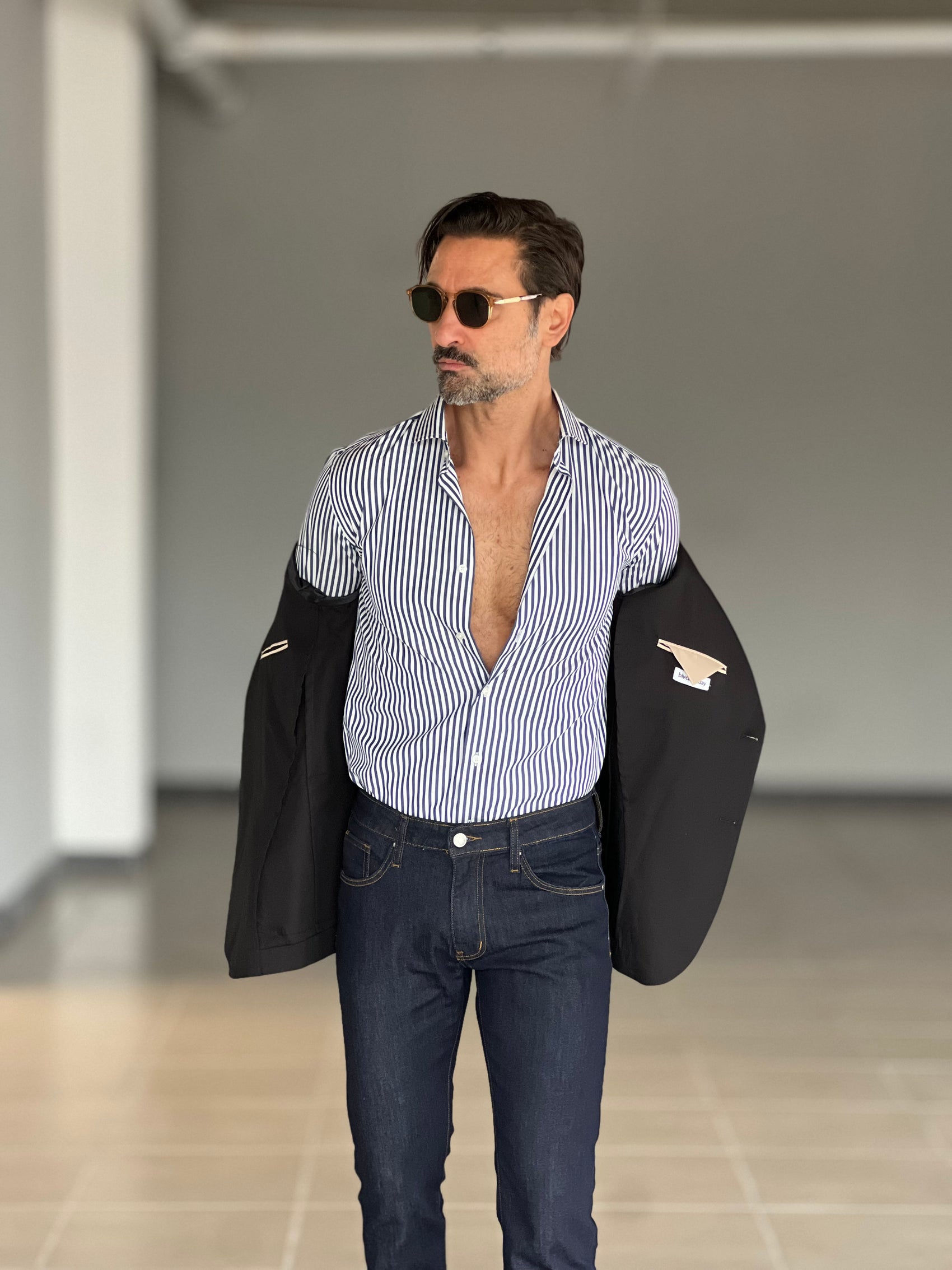 CAMICIA DEPOT  BACCHETTA  BLU E BIANCA  COTONE DOPPIO RITORTO