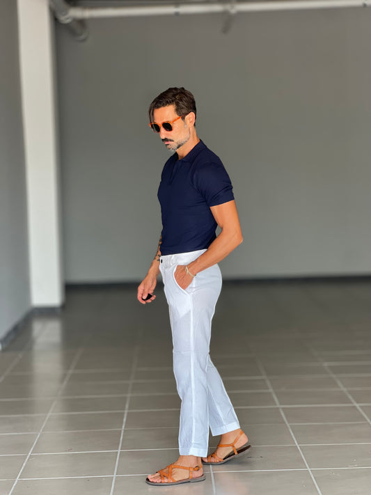 PANTALONE ESTIVO  BIANCO   LINO GARZATO