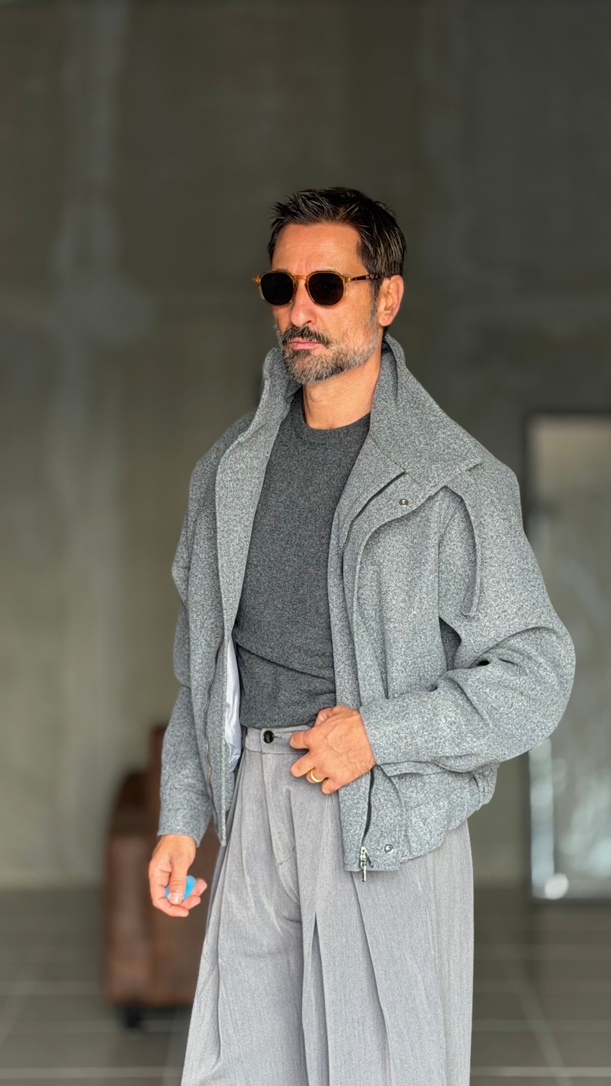 GIUBBINO GRIGIO PANNO COLLO SCIARPA CROP 1062
