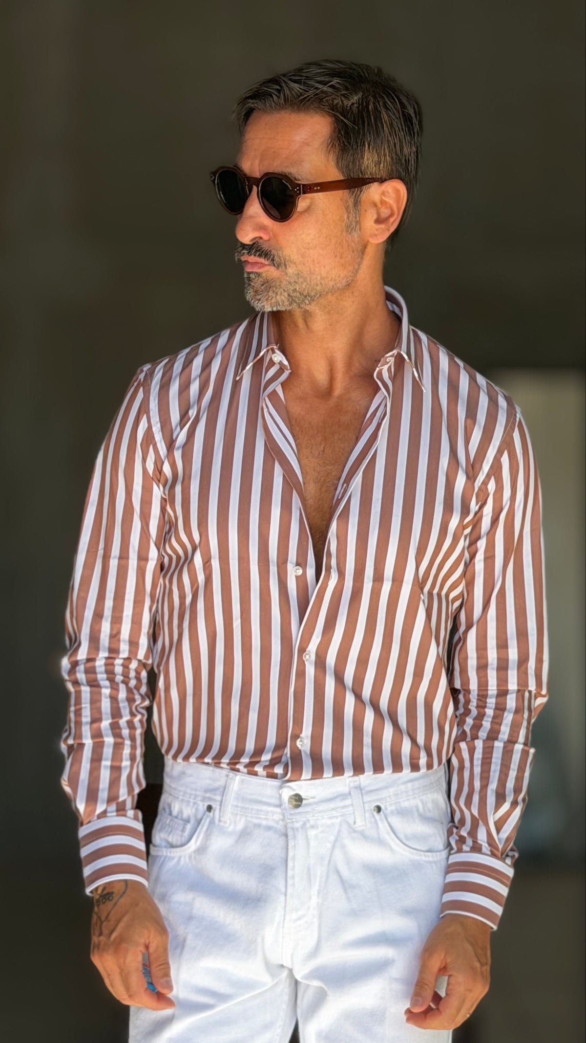 CAMICIA  BACCHETTA MORO GRANDE STRETCH