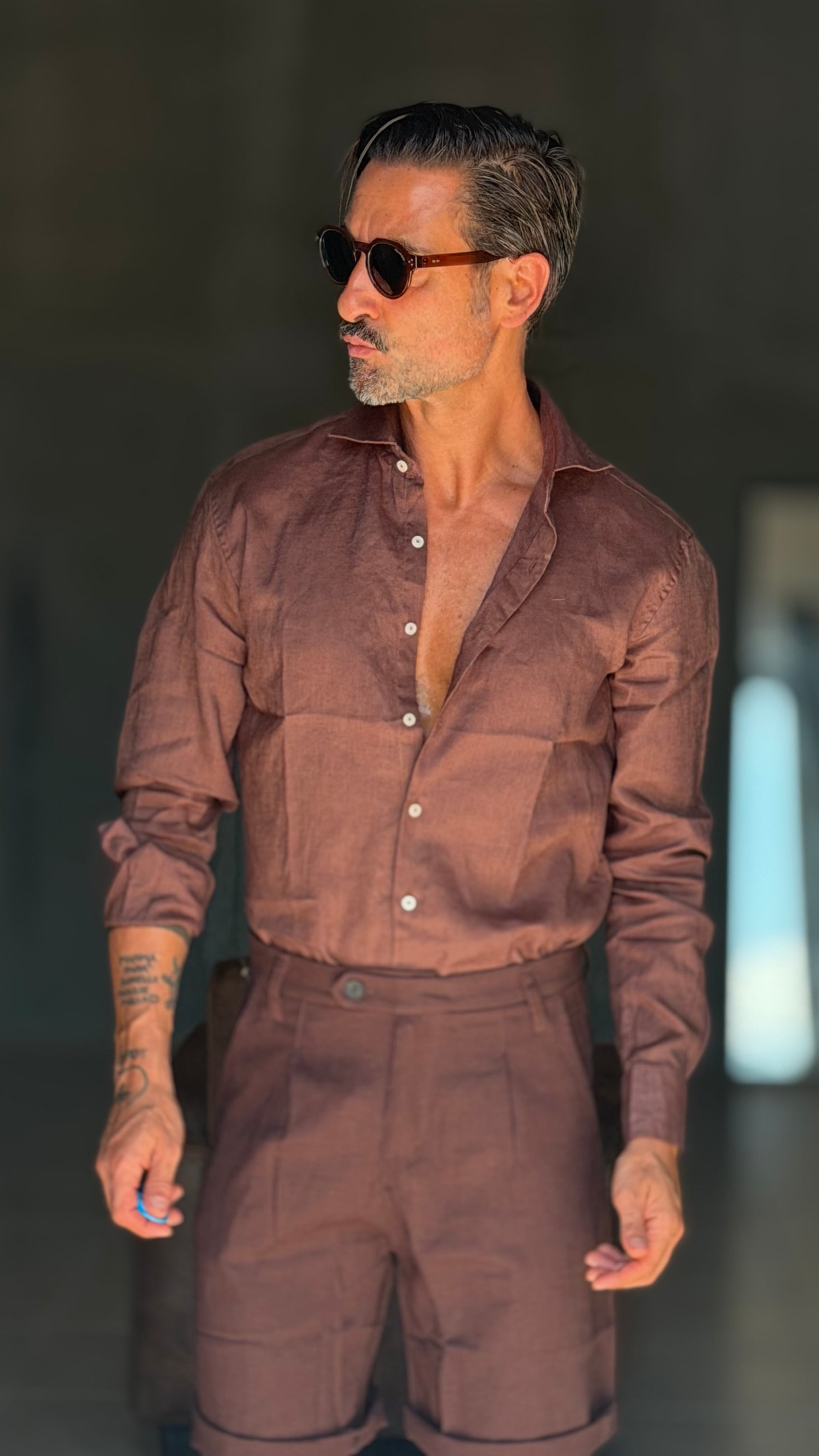 CAMICIA CAFFE  PURO    LINO