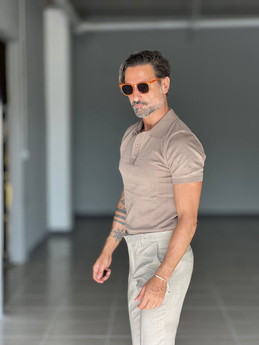 POLO CAMMELLO  FIAMMATA COLLO  3 BOTTONI