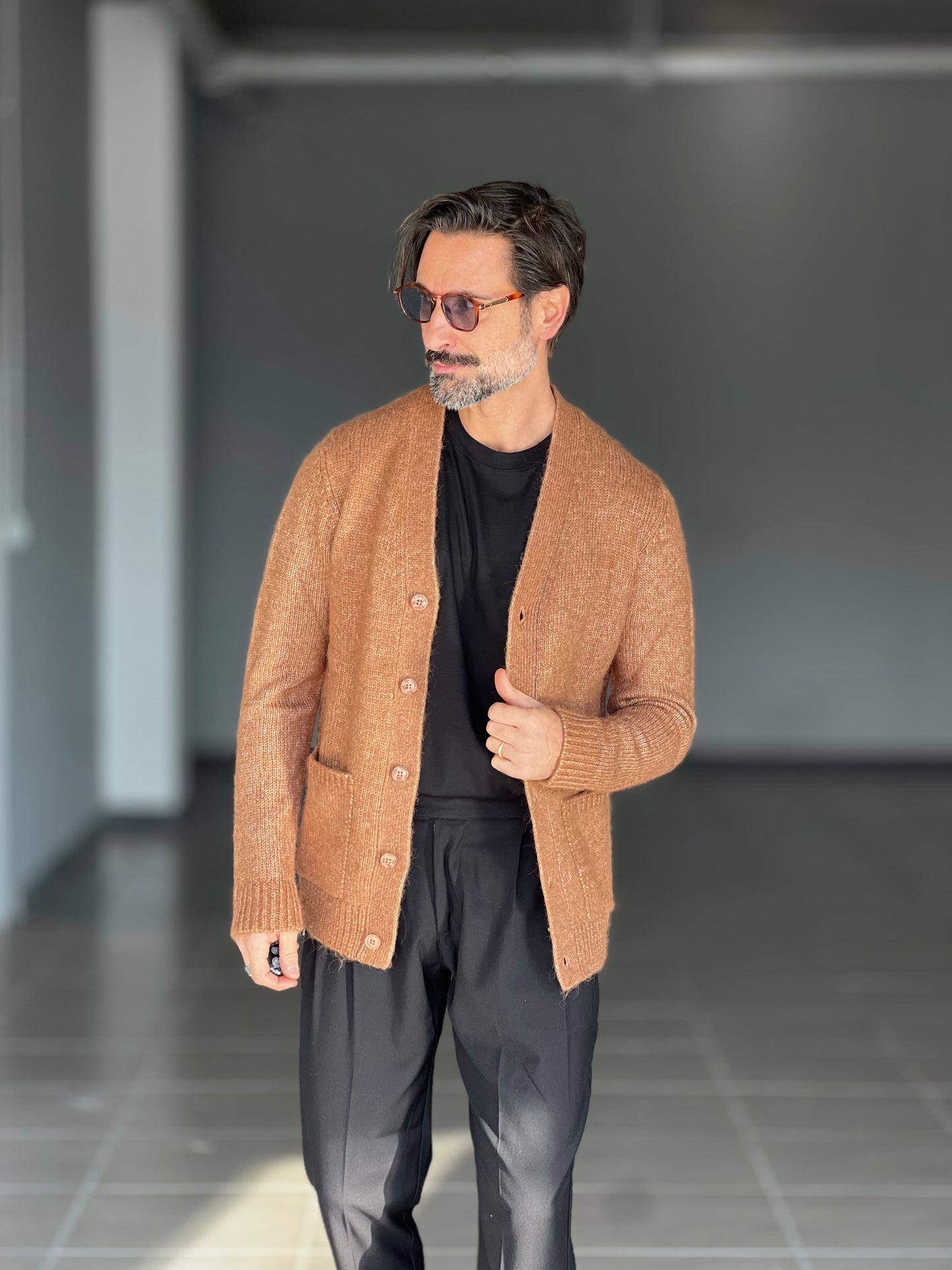 BEIGE COTTON OPEN CARDIGAN