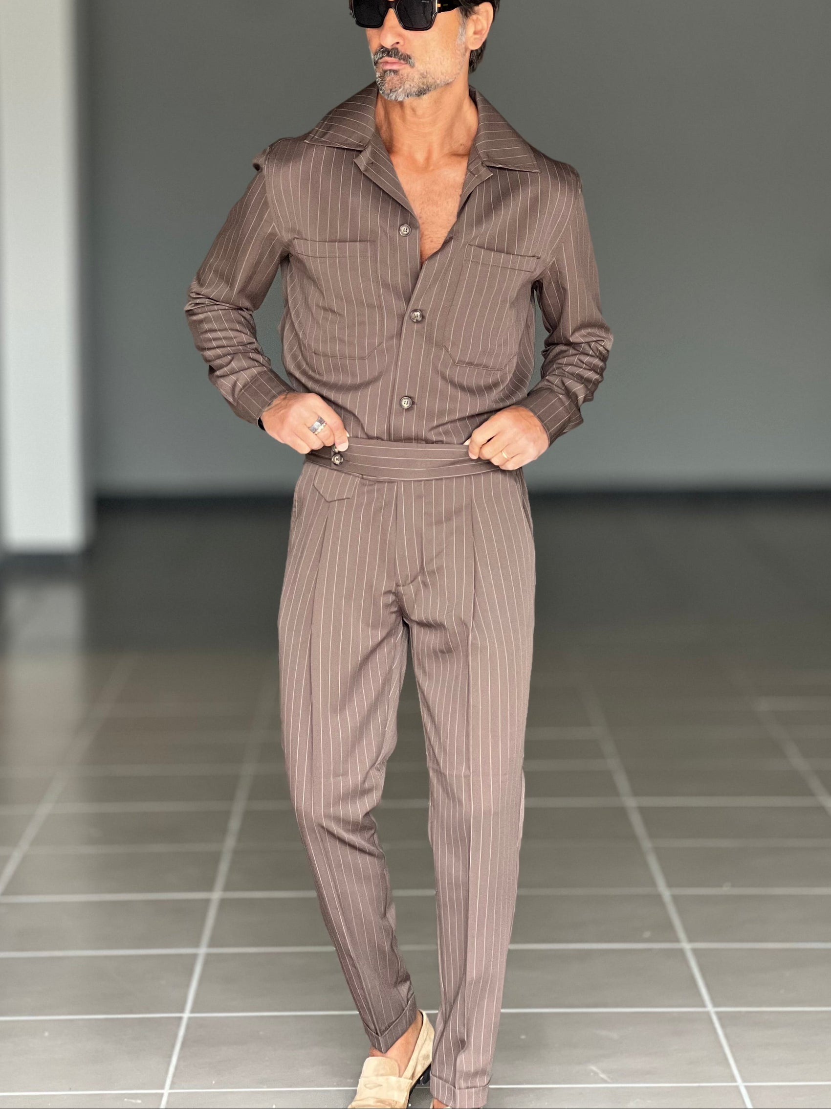 PANTALONE MORO GESSATO  VITA ALTA PINCES VISCOSA