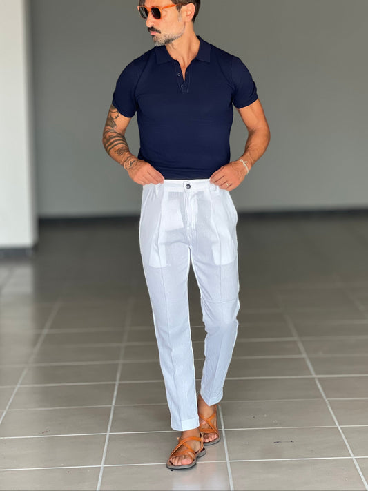 PANTALONE ESTIVO  BIANCO   LINO GARZATO